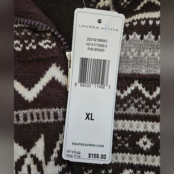 NWT - Lauren Ralph Lauren Active Zip-Up Brown Cardigan - Size XL - Picture 7 of 11